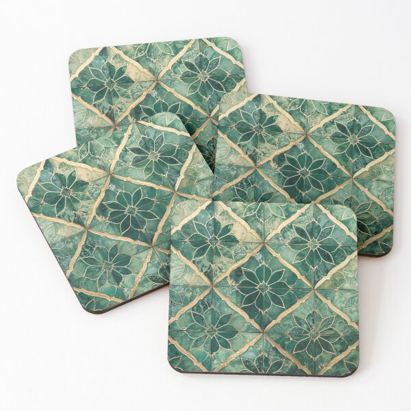 Item preview, Gold Emerald Moroccan Tile Floral Mosaic Stained Glass Pattern designed and sold by GrinGalore.