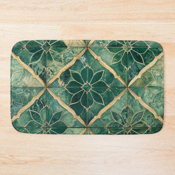 Item preview, Gold Emerald Moroccan Tile Floral Mosaic Stained Glass Pattern designed and sold by GrinGalore.