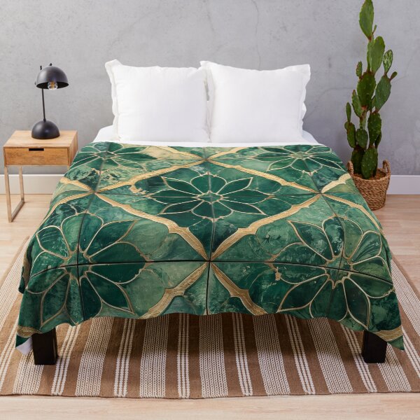Item preview, Gold Emerald Moroccan Tile Floral Mosaic Stained Glass Pattern designed and sold by GrinGalore.
