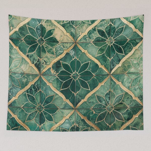 Item preview, Gold Emerald Moroccan Tile Floral Mosaic Stained Glass Pattern designed and sold by GrinGalore.