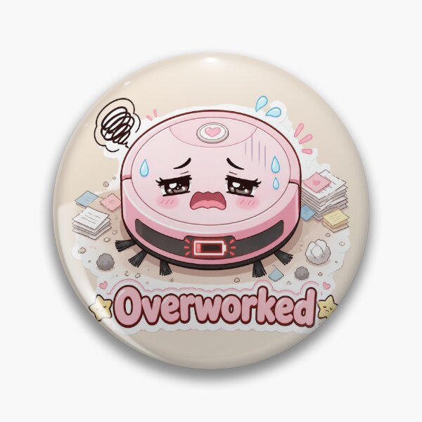 Item preview, Overworked Pink Robot Vacuum Cartoon with Low Battery designed and sold by OksArtStudio.