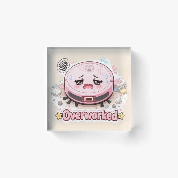 Item preview, Overworked Pink Robot Vacuum Cartoon with Low Battery designed and sold by OksArtStudio.