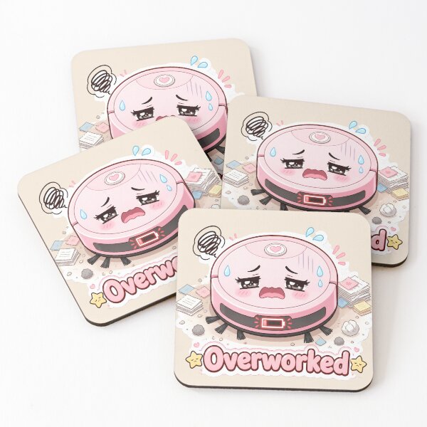 Item preview, Overworked Pink Robot Vacuum Cartoon with Low Battery designed and sold by OksArtStudio.