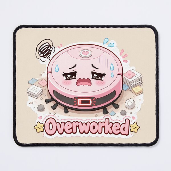 Item preview, Overworked Pink Robot Vacuum Cartoon with Low Battery designed and sold by OksArtStudio.