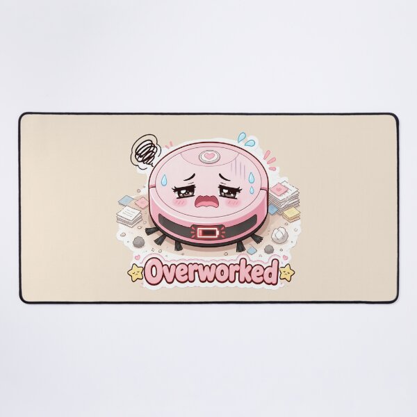 Item preview, Overworked Pink Robot Vacuum Cartoon with Low Battery designed and sold by OksArtStudio.