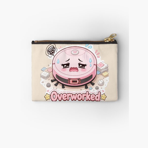 Item preview, Overworked Pink Robot Vacuum Cartoon with Low Battery designed and sold by OksArtStudio.