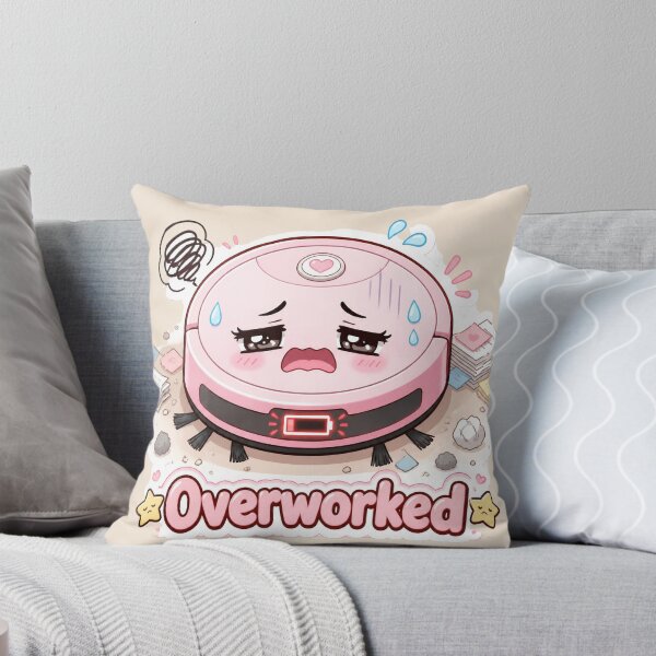 Item preview, Overworked Pink Robot Vacuum Cartoon with Low Battery designed and sold by OksArtStudio.