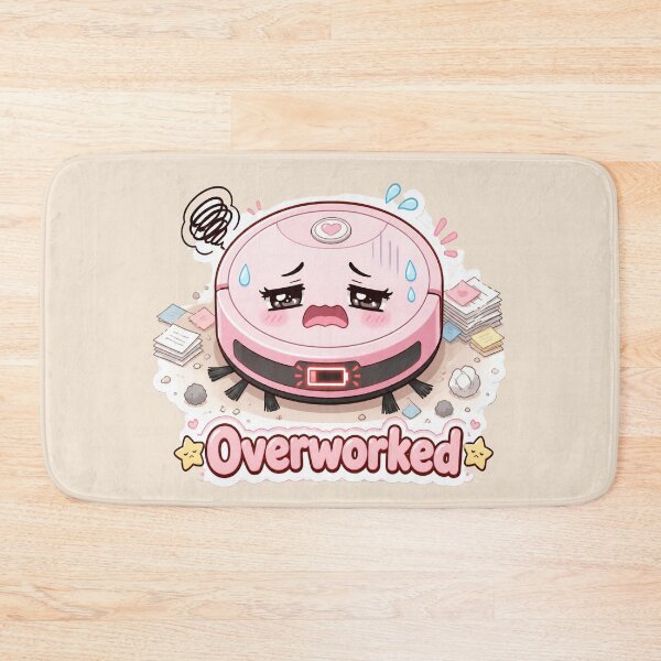 Item preview, Overworked Pink Robot Vacuum Cartoon with Low Battery designed and sold by OksArtStudio.