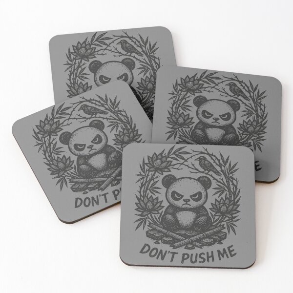 Item preview, Grumpy Panda Dont Push Me Linocut Illustration   designed and sold by MarCinu Art.
