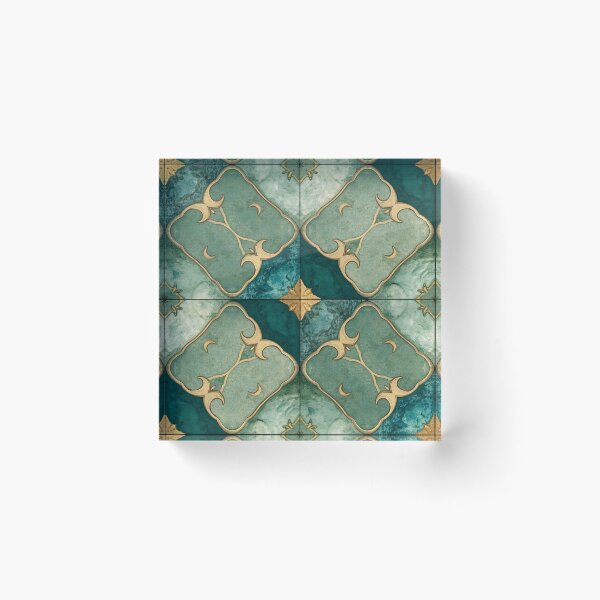 Item preview, Gold Emerald Moroccan Tile Crescent Moon Mosaic Pattern designed and sold by GrinGalore.