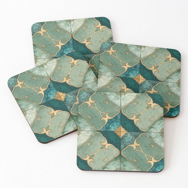 Item preview, Gold Emerald Moroccan Tile Crescent Moon Mosaic Pattern designed and sold by GrinGalore.