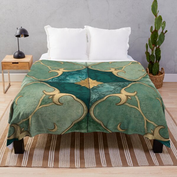 Item preview, Gold Emerald Moroccan Tile Crescent Moon Mosaic Pattern designed and sold by GrinGalore.