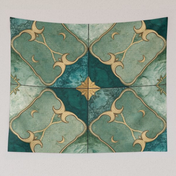 Item preview, Gold Emerald Moroccan Tile Crescent Moon Mosaic Pattern designed and sold by GrinGalore.