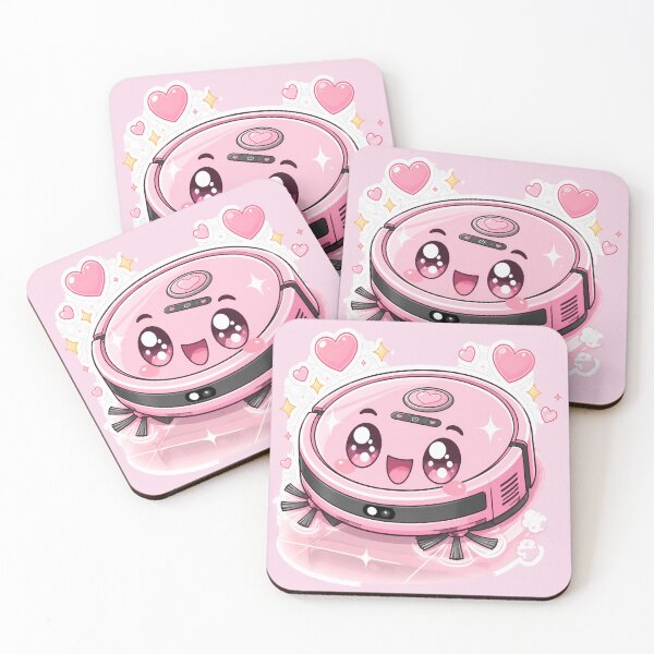 Item preview, Cute Happy Pink Robot Vacuum Cleaning Cartoon Kawaii Character designed and sold by OksArtStudio.