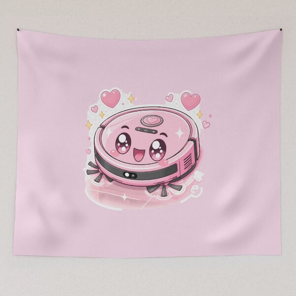Item preview, Cute Happy Pink Robot Vacuum Cleaning Cartoon Kawaii Character designed and sold by OksArtStudio.