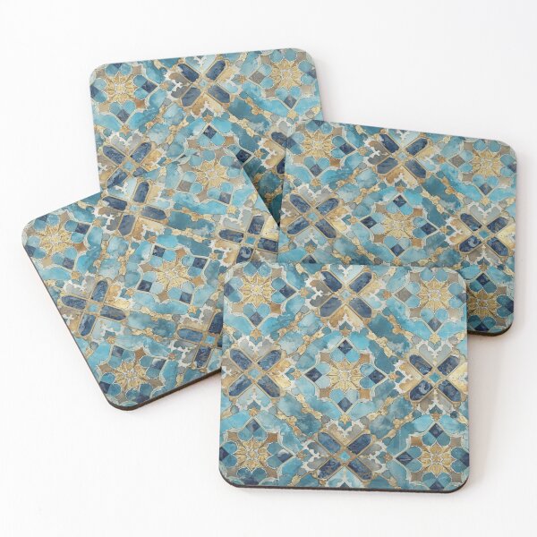 Item preview, Gold Aqua Moroccan Tile Geometric Medallion Mosaic Pattern designed and sold by GrinGalore.