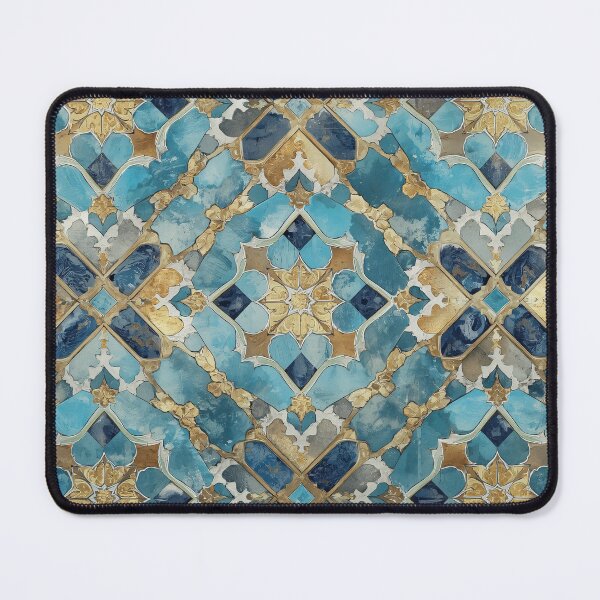 Item preview, Gold Aqua Moroccan Tile Geometric Medallion Mosaic Pattern designed and sold by GrinGalore.