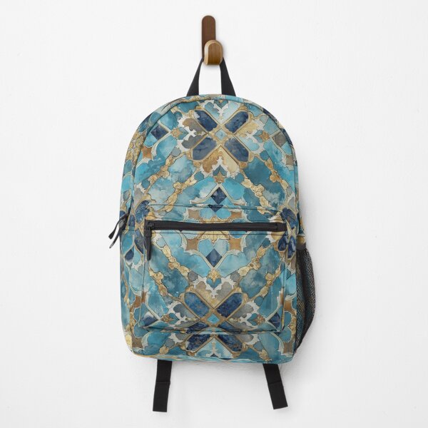 Item preview, Gold Aqua Moroccan Tile Geometric Medallion Mosaic Pattern designed and sold by GrinGalore.