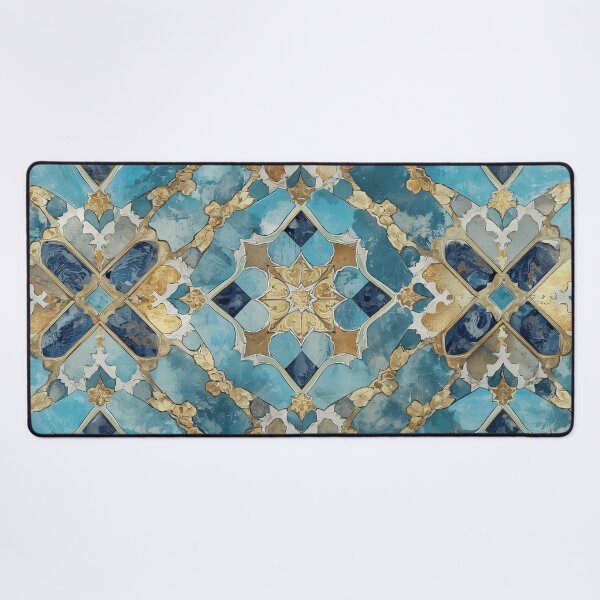 Item preview, Gold Aqua Moroccan Tile Geometric Medallion Mosaic Pattern designed and sold by GrinGalore.