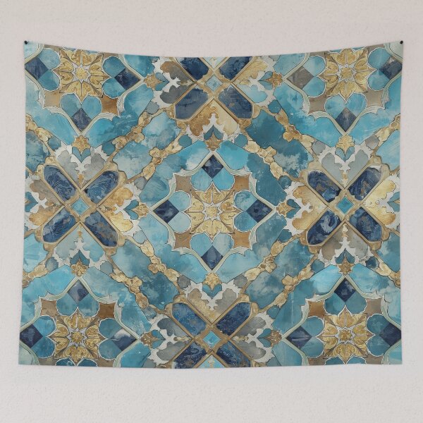 Item preview, Gold Aqua Moroccan Tile Geometric Medallion Mosaic Pattern designed and sold by GrinGalore.