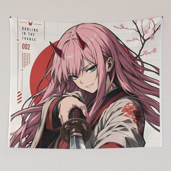 Item preview, Pink Horned Anime Warrior Girl with Katana | Japanese Oni Aesthetic Art Print designed and sold by Dyan4.