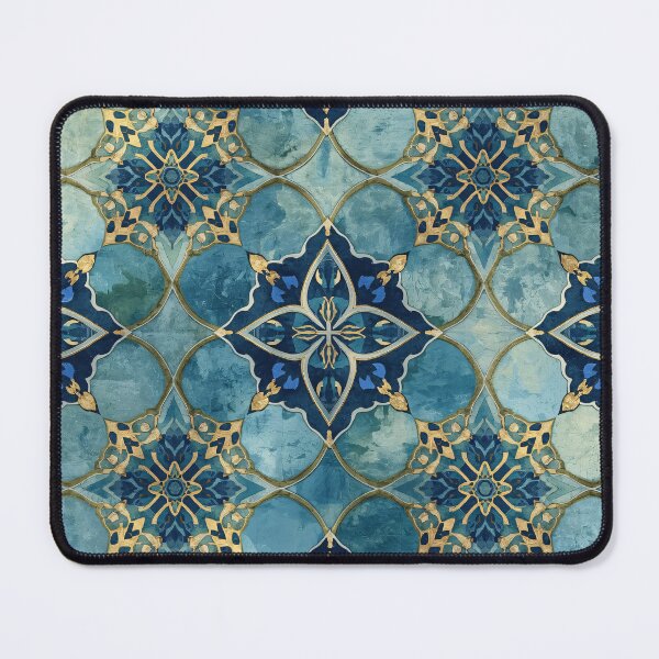 Item preview, Gold Aqua Moroccan Tile Floral Star Lattice Pattern designed and sold by GrinGalore.