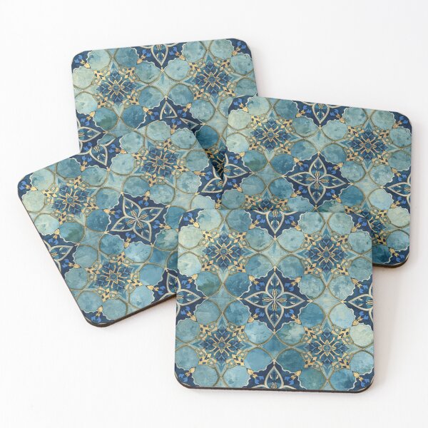 Item preview, Gold Aqua Moroccan Tile Floral Star Lattice Pattern designed and sold by GrinGalore.