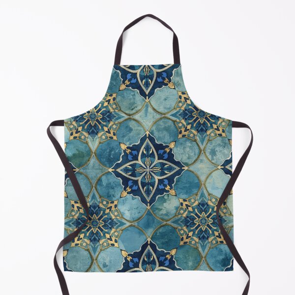 Item preview, Gold Aqua Moroccan Tile Floral Star Lattice Pattern designed and sold by GrinGalore.