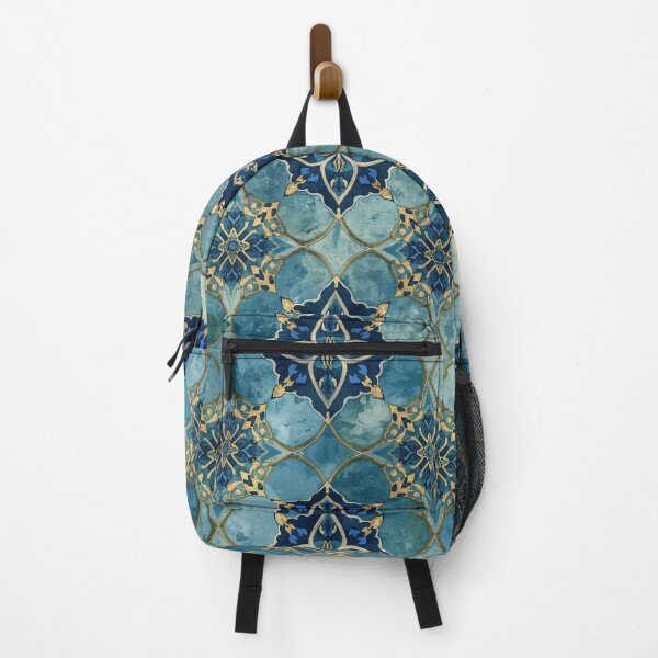 Item preview, Gold Aqua Moroccan Tile Floral Star Lattice Pattern designed and sold by GrinGalore.