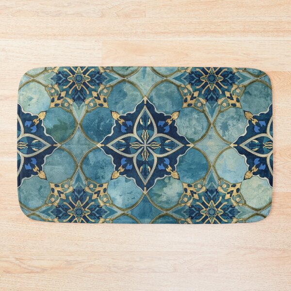 Item preview, Gold Aqua Moroccan Tile Floral Star Lattice Pattern designed and sold by GrinGalore.