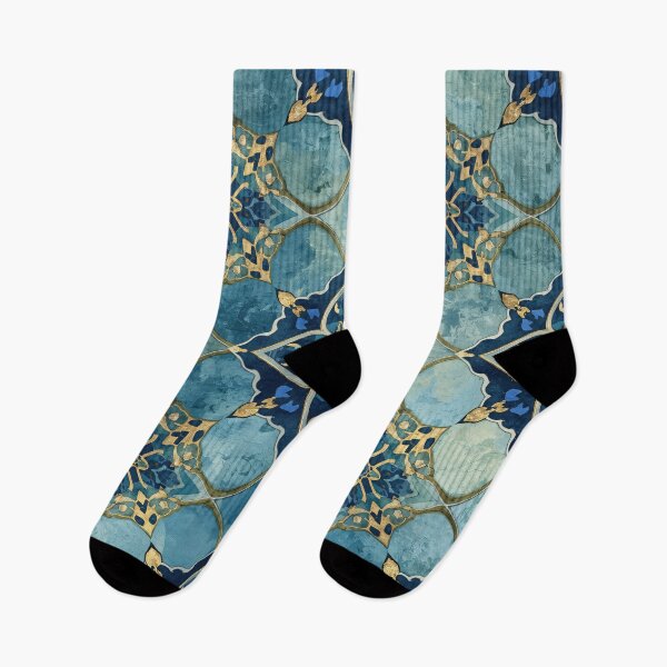 Item preview, Gold Aqua Moroccan Tile Floral Star Lattice Pattern designed and sold by GrinGalore.