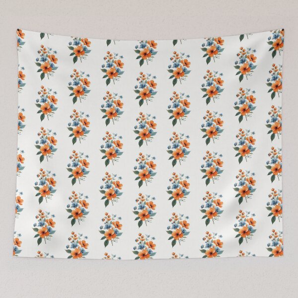 Item preview, Orange & Blue Floral Bouquet | Vintage Botanical Flower Clipart PNG | Printable Wall Art | Sublimation Design designed and sold by MEHMET CAN.