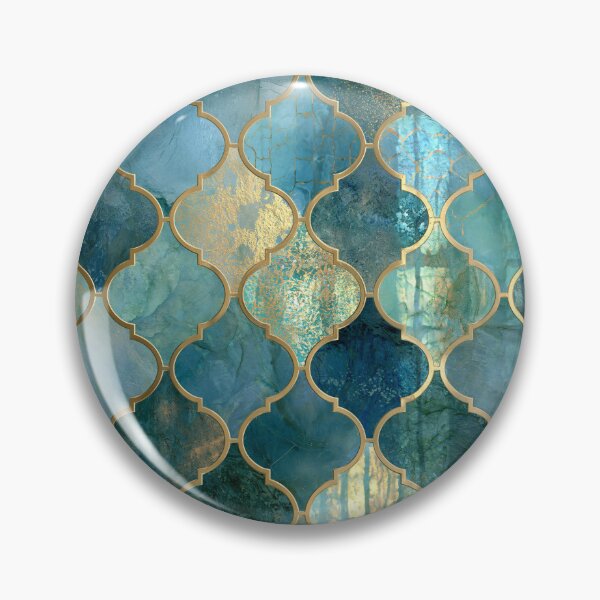 Item preview, Gold Foil Moroccan Arabesque Teal Marble Tile Pattern designed and sold by GrinGalore.