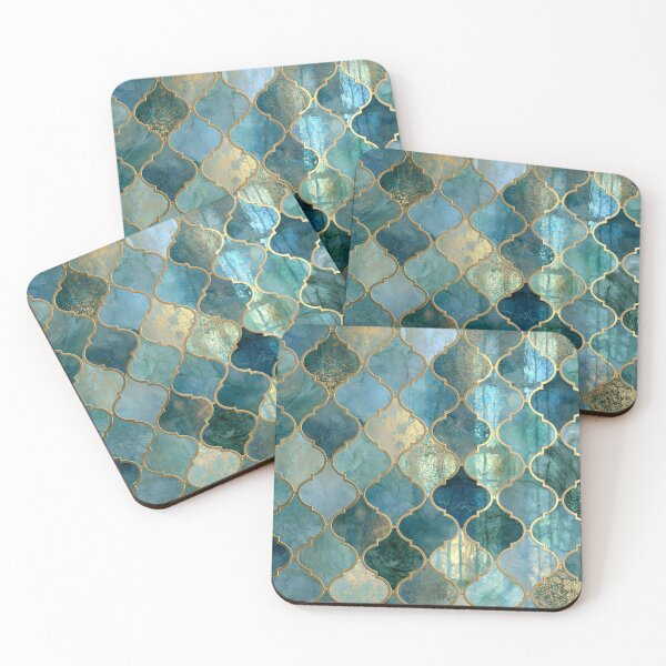 Item preview, Gold Foil Moroccan Arabesque Teal Marble Tile Pattern designed and sold by GrinGalore.
