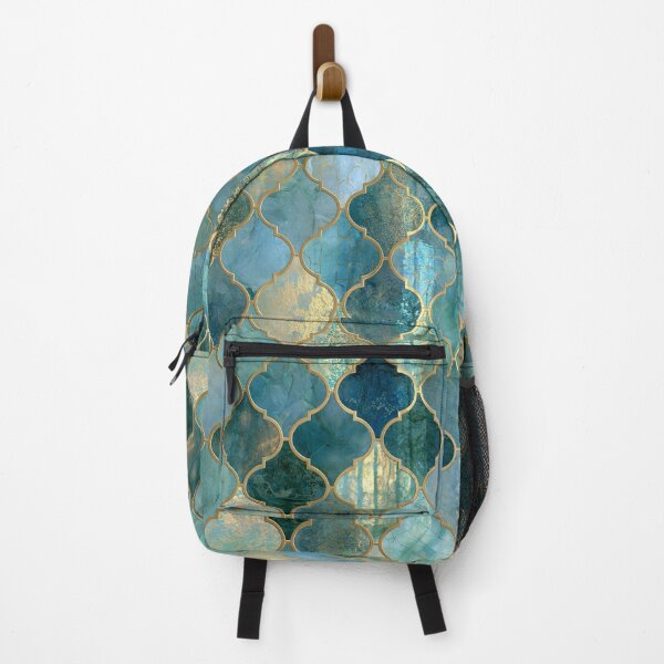 Item preview, Gold Foil Moroccan Arabesque Teal Marble Tile Pattern designed and sold by GrinGalore.