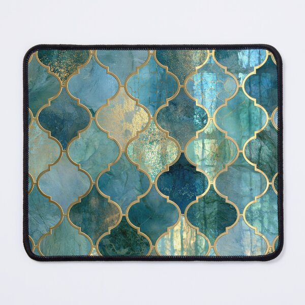 Item preview, Gold Foil Moroccan Arabesque Teal Marble Tile Pattern designed and sold by GrinGalore.