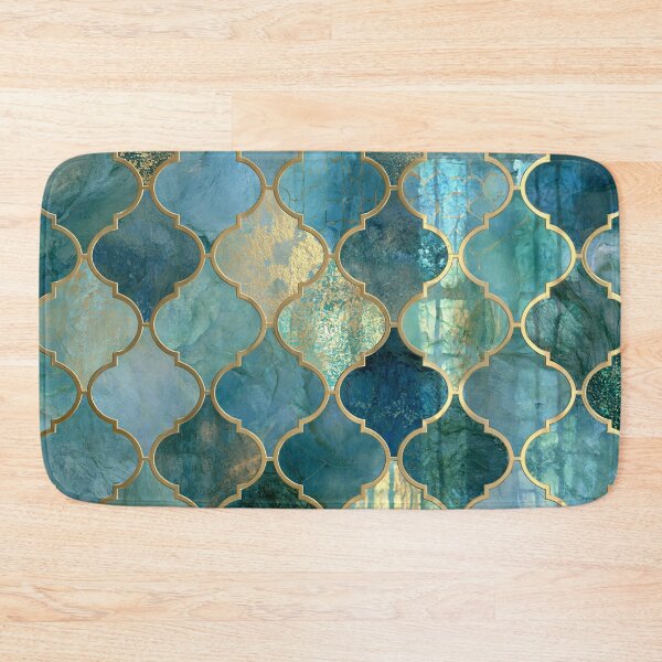 Item preview, Gold Foil Moroccan Arabesque Teal Marble Tile Pattern designed and sold by GrinGalore.
