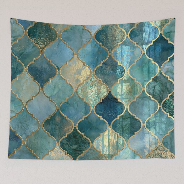 Item preview, Gold Foil Moroccan Arabesque Teal Marble Tile Pattern designed and sold by GrinGalore.