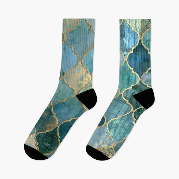 Item preview, Gold Foil Moroccan Arabesque Teal Marble Tile Pattern designed and sold by GrinGalore.