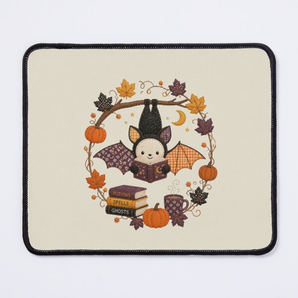 Item preview, Upside Down Bat Reading Patchwork Halloween Wreath designed and sold by Panom Suavichien.
