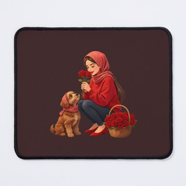 Item preview, Woman with Red Roses and Matching Fluffy Dog designed and sold by Bondingbonding.