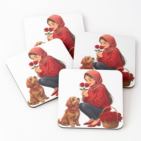 Item preview, Woman with Red Roses and Matching Fluffy Dog designed and sold by Bondingbonding.