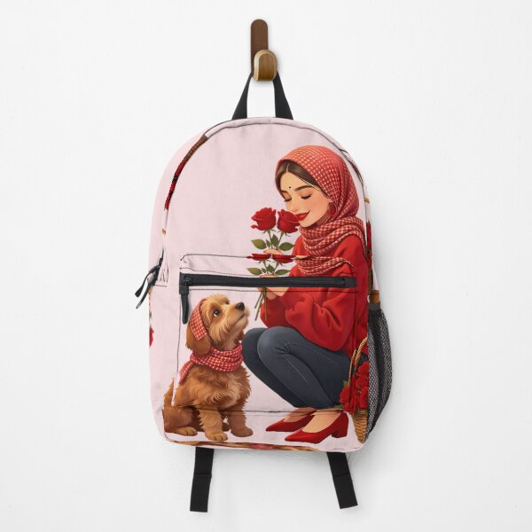 Item preview, Woman with Red Roses and Matching Fluffy Dog designed and sold by Bondingbonding.