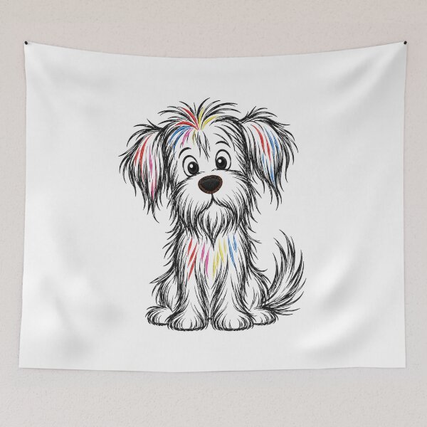 Item preview, Colorful Shaggy Puppy Dog Sketch designed and sold by WearTheVibe Store.