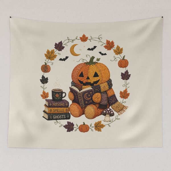 Item preview, Pumpkin Reading Patchwork Halloween Wreath Design designed and sold by Panom Suavichien.