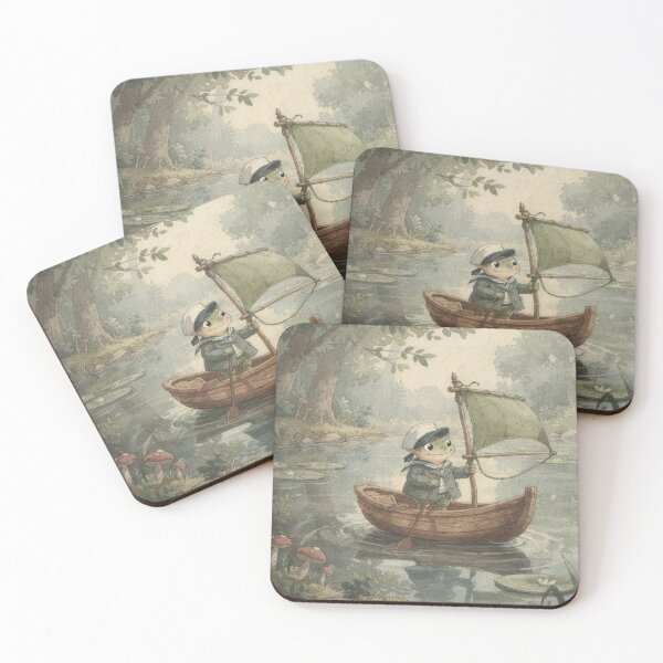 Item preview, Toad Sailor Steering a Walnut-Shell Boat Cottagecore Art designed and sold by PictorialWhimsy.