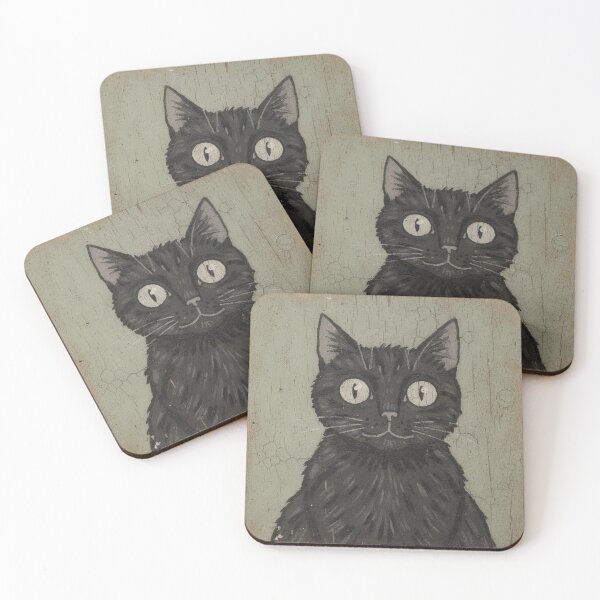 Item preview, Black Cat Staring at Something in the Corner Folk Art designed and sold by PictorialWhimsy.