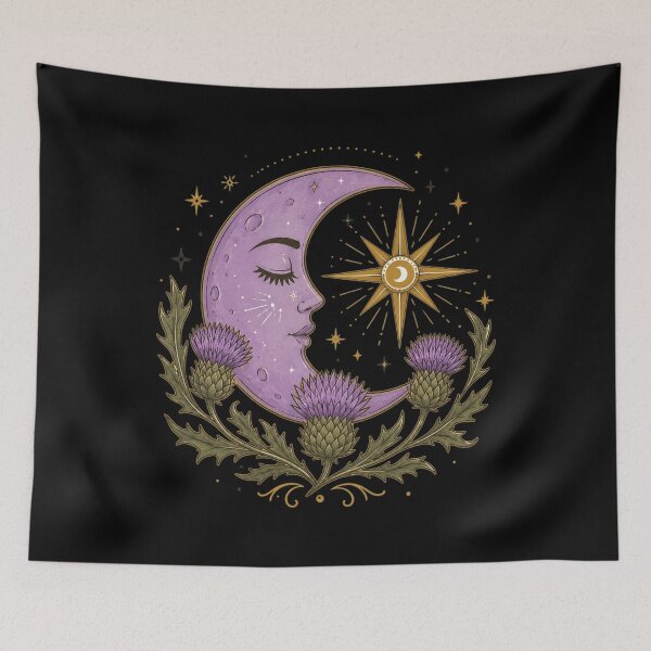 Item preview, Scottish Thistle Moon, Celestial Floral, Cottagecore Sun Stars Retro Witchy Botanical Highland Scotland Travel designed and sold by Cchotlan.