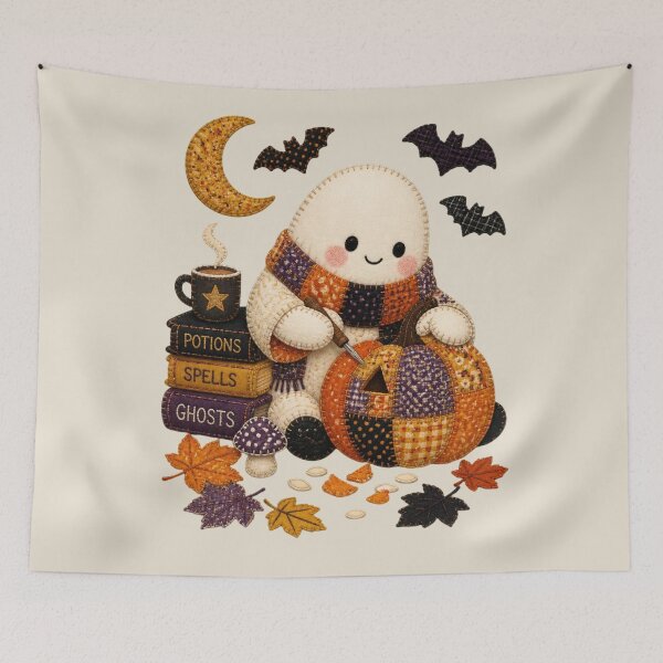 Item preview, Ghost Carving Pumpkin Patchwork Halloween Design designed and sold by Panom Suavichien.