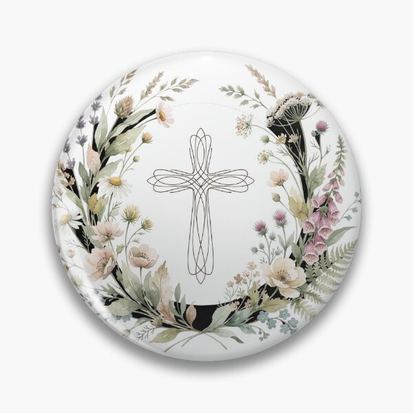 Item preview, Elegant Floral Wreath Christian Cross Art designed and sold by SassyArtistry.